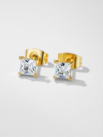 Square Crystal Stud Earrings (Gold)