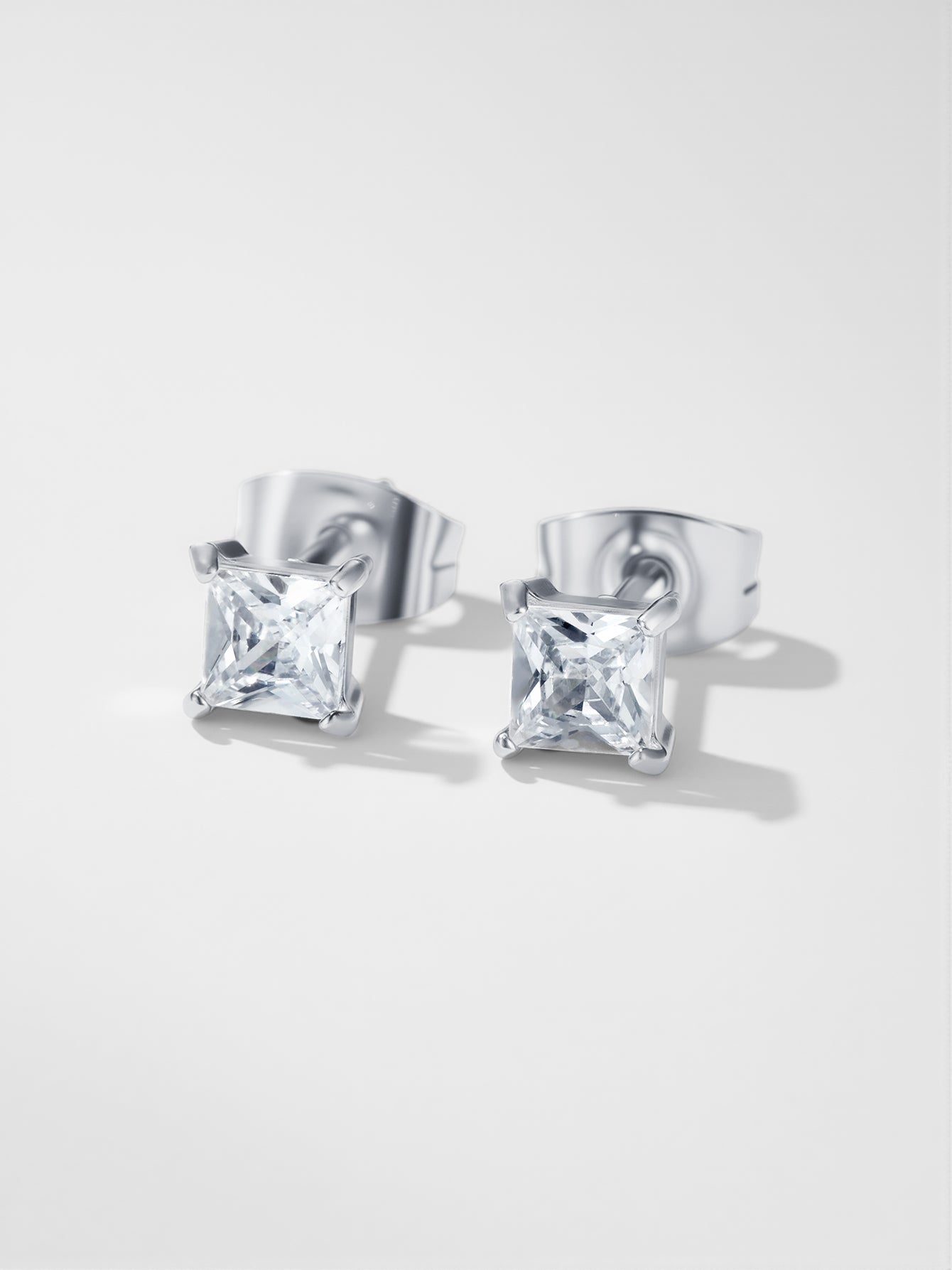 Square Crystal Stud Earrings (Silver)