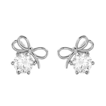 Crystal-Center Silver Bow Studs