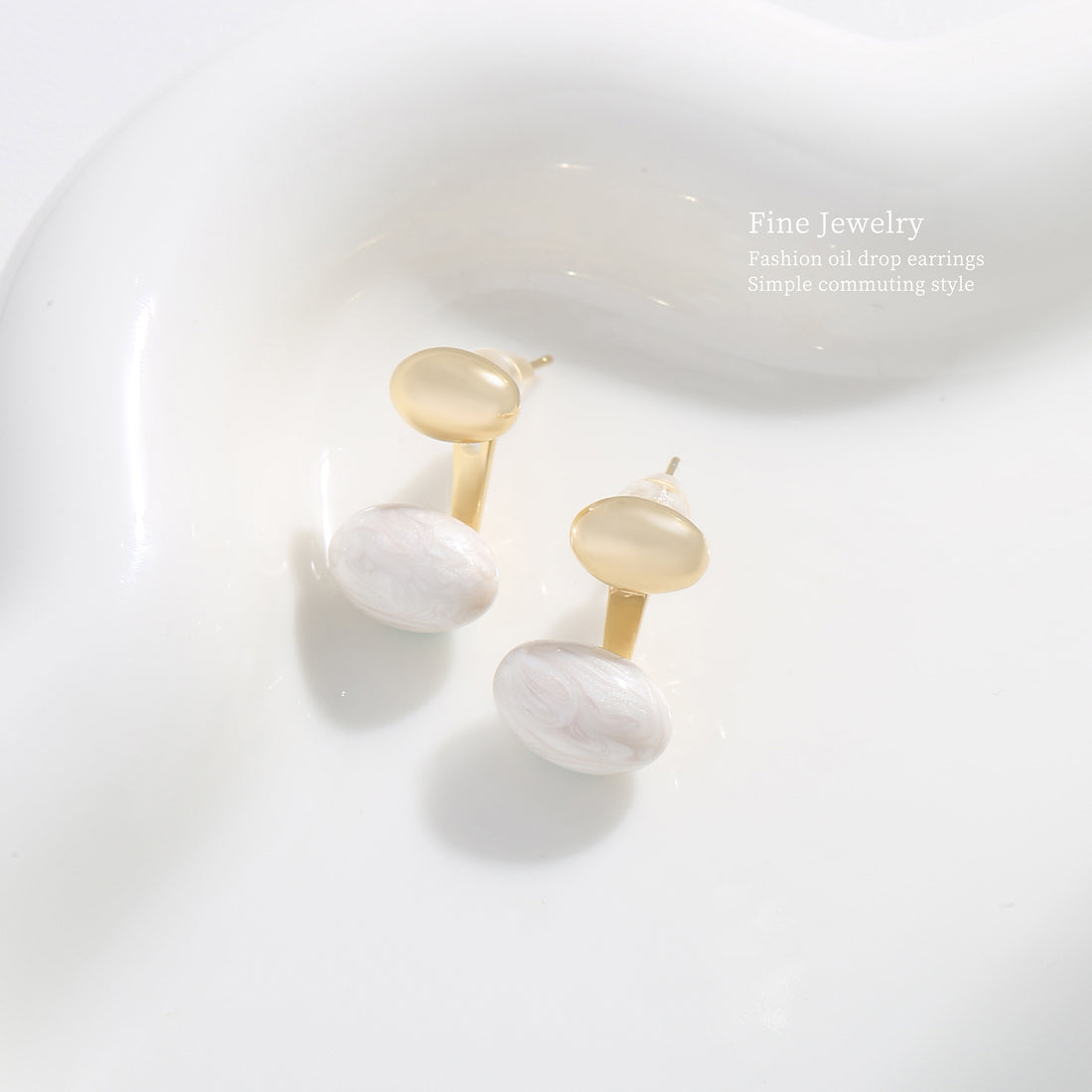 White Puff Drop Earrings
