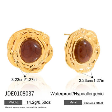 Organic Tiger Eye Gold Studs