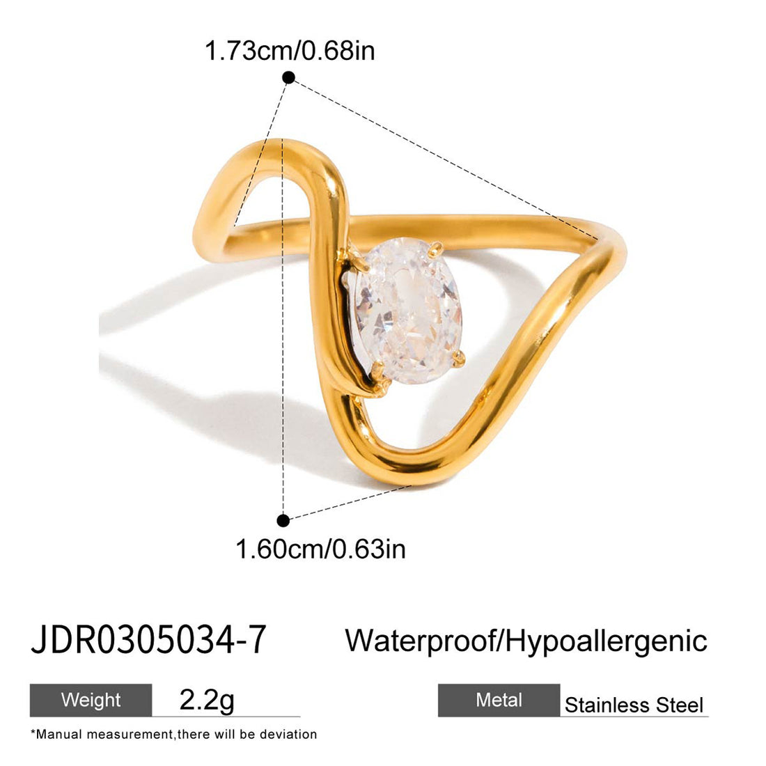 Wave Oval Stone Gold Ring