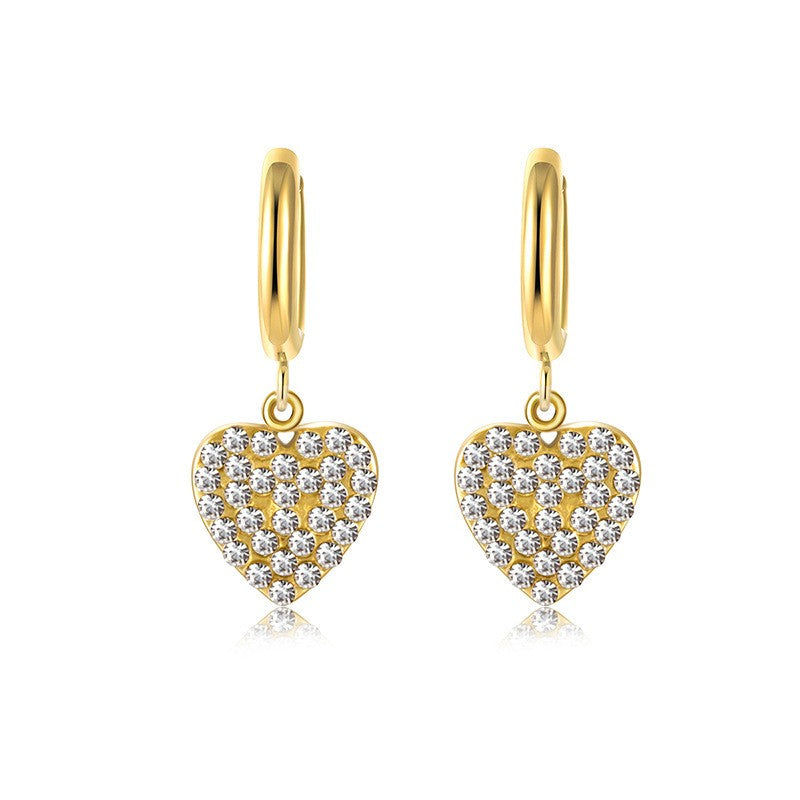Pave Heart Charm Hoops