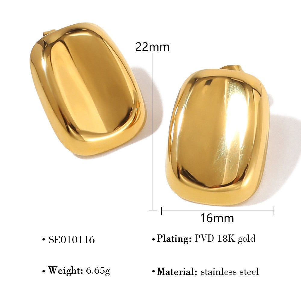 Gold Curved Rectangle Studs