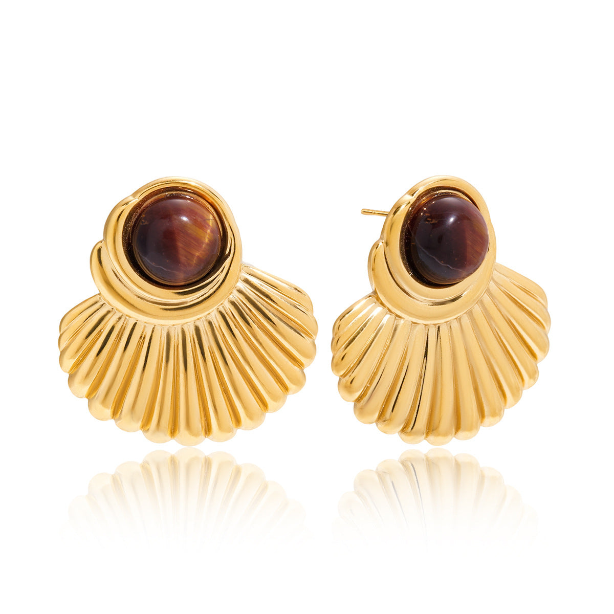 Fan Shape Tiger Eye Studs