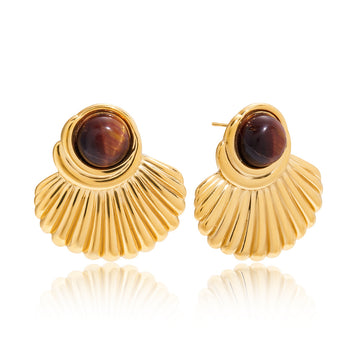 Fan Shape Tiger Eye Studs