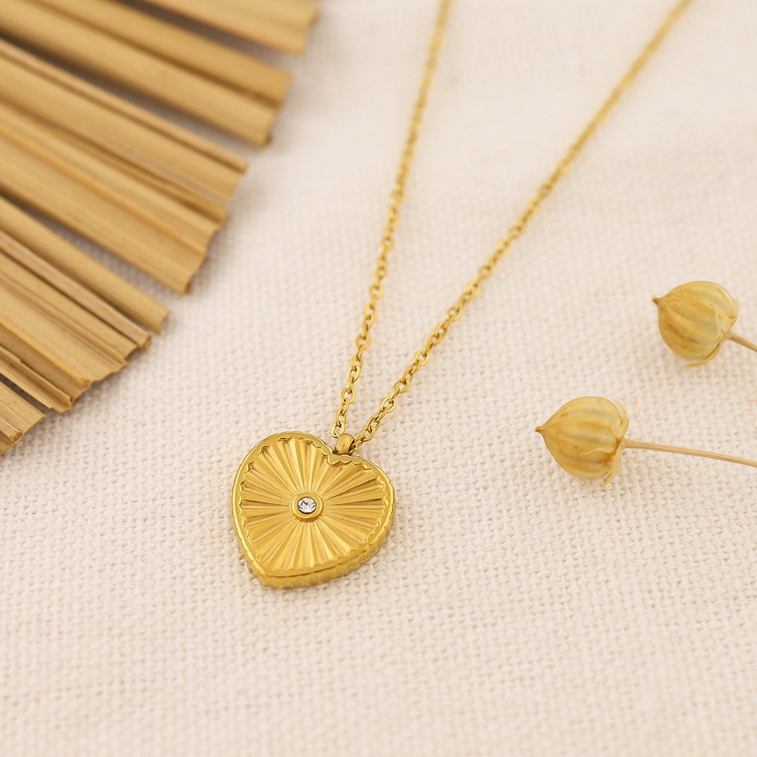 Textured Heart Crystal Necklace