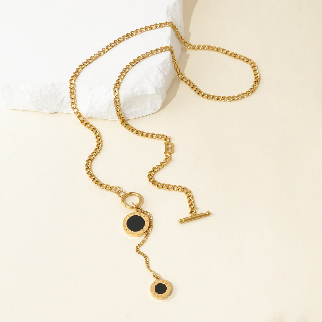 Black Enamel Double Drop Toggle Necklace