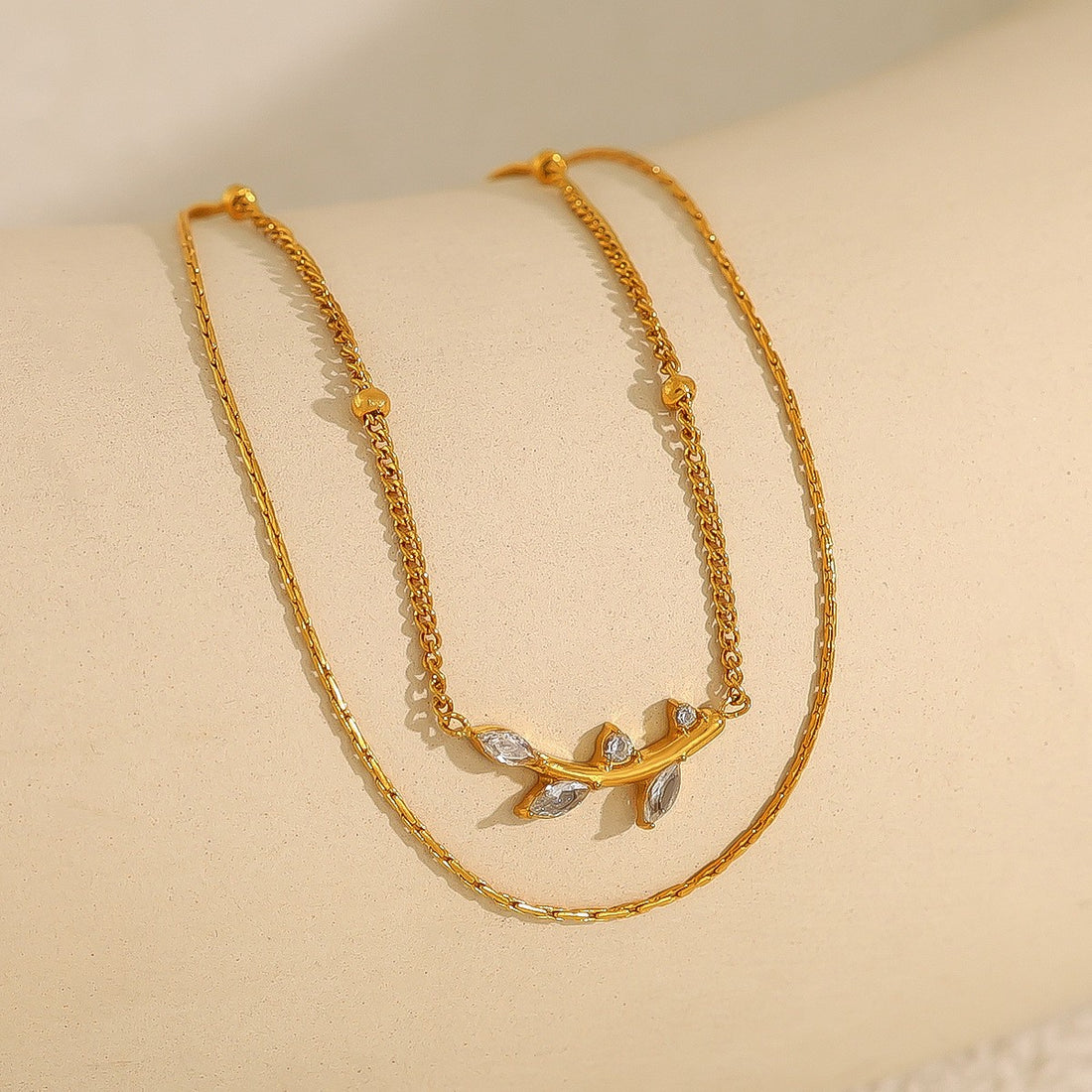 Double Layer Leaf Charm Necklace
