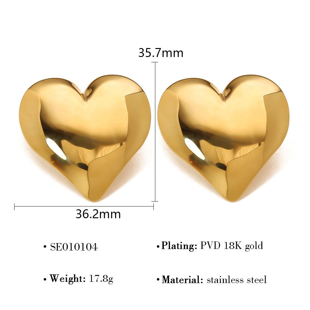 Gold Puffy Heart Stud Earrings