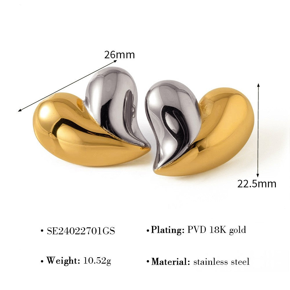 Gold and Silver Duo Heart Studs