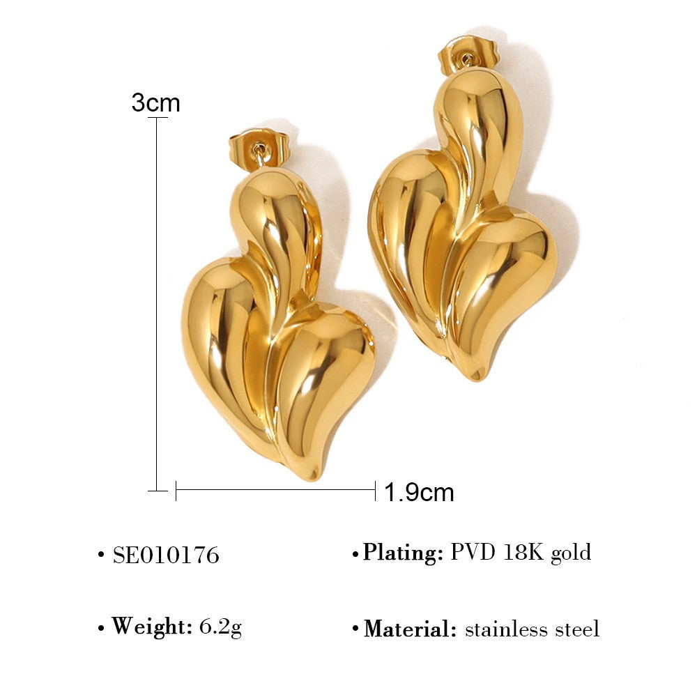 Textured Heart Drop Earrings- Silver