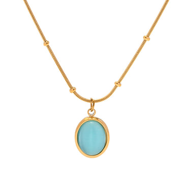 Gold Oval Turquoise Pendant Necklace