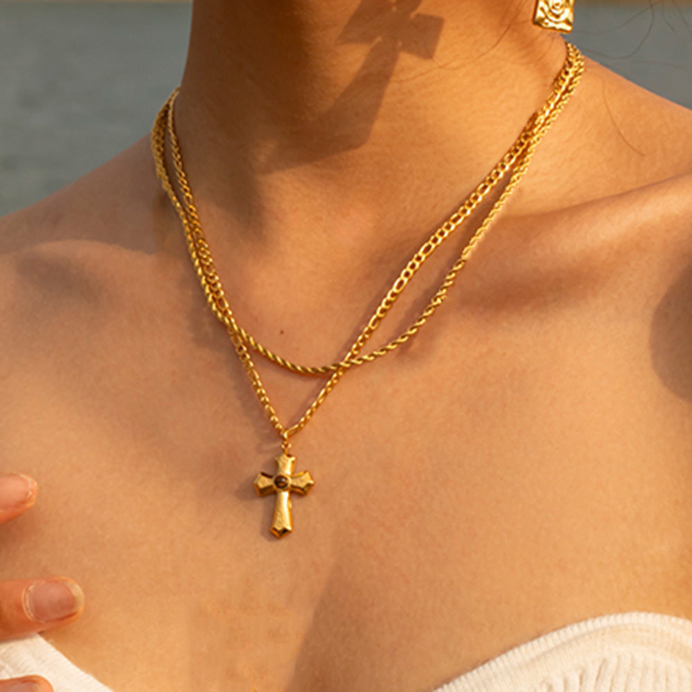 Gold Cross Layered Necklace