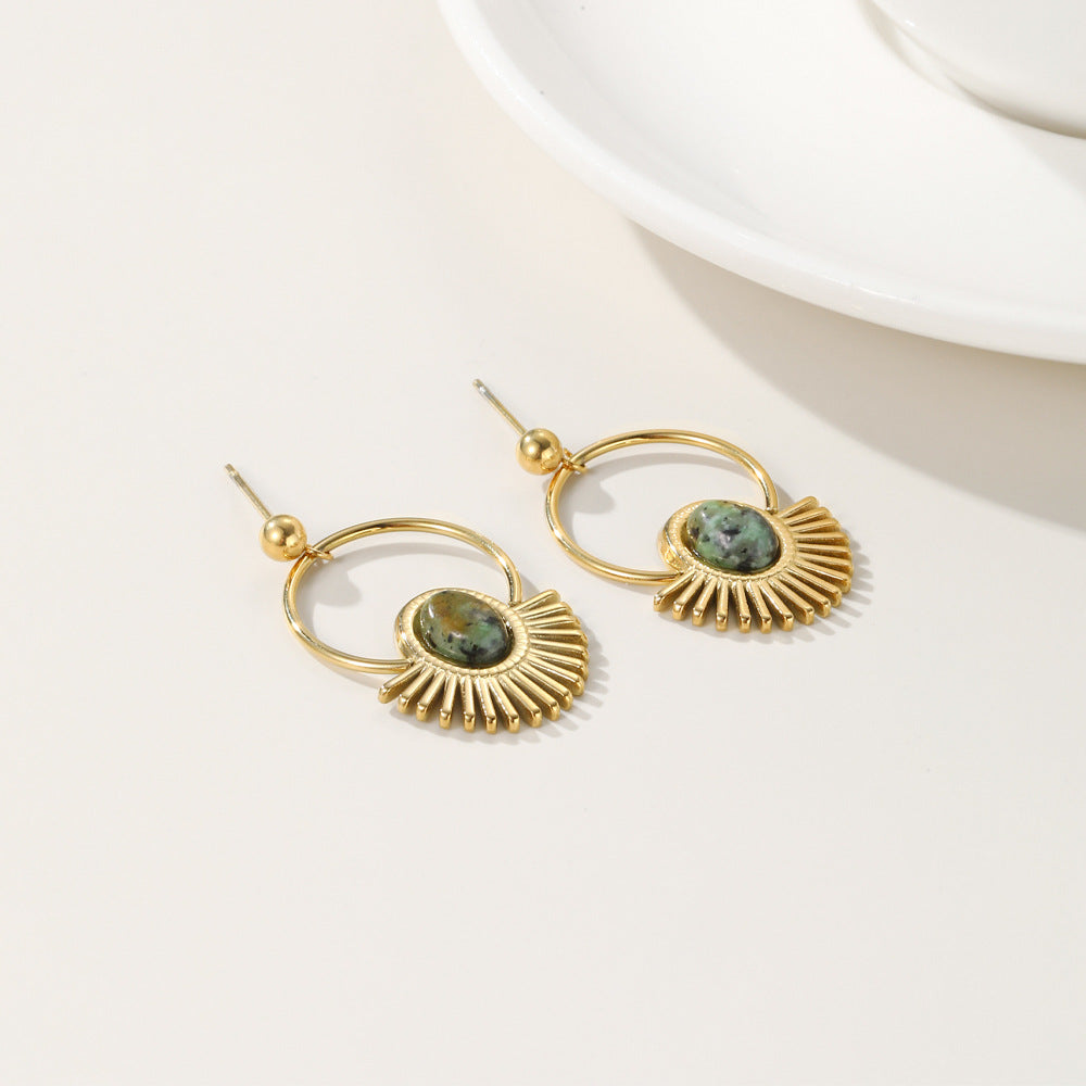 Green Stone Fan Drop Earrings