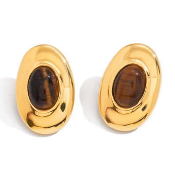 Oval Tiger Eye Gold Studs