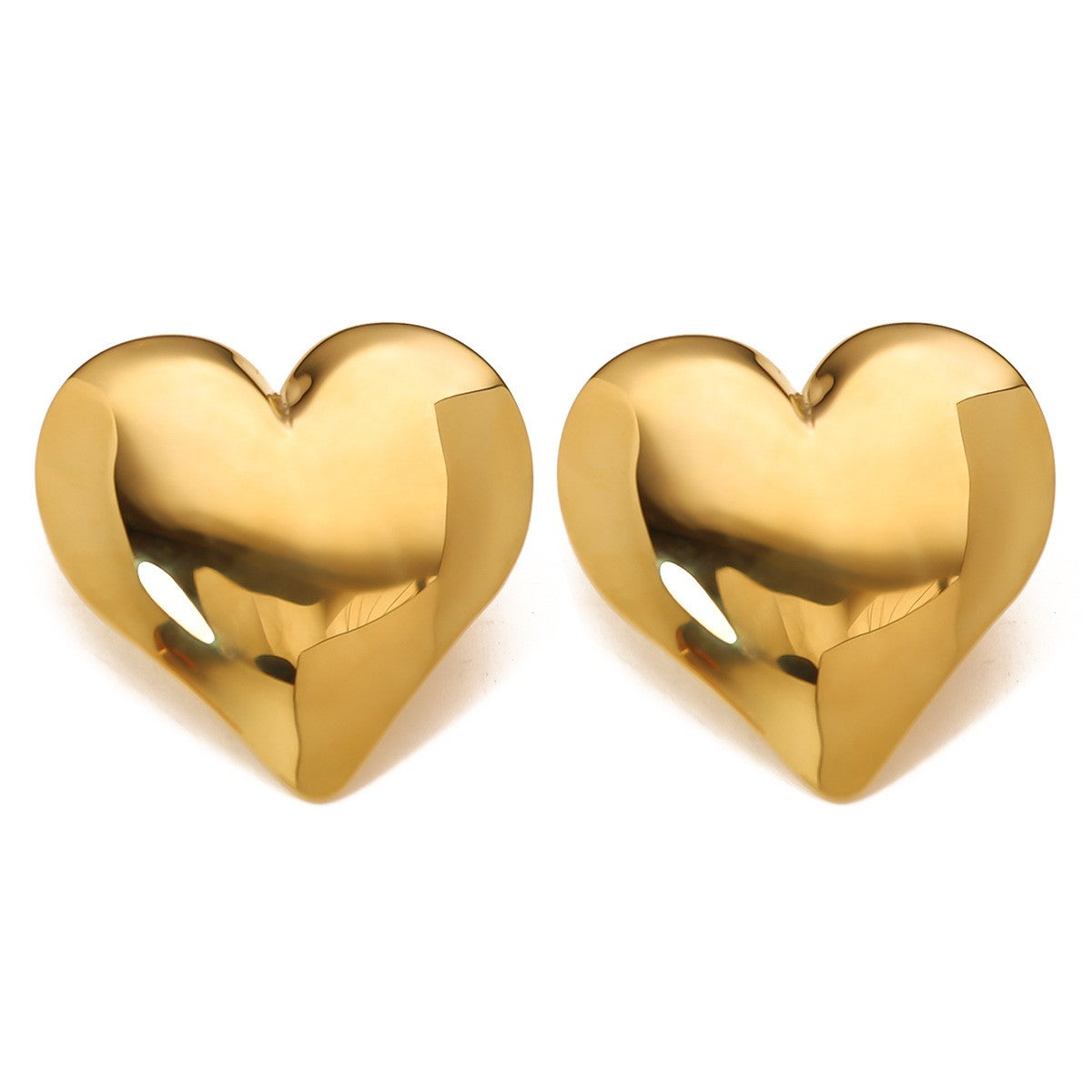 Gold Puffy Heart Stud Earrings