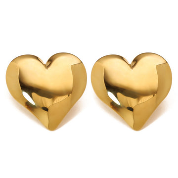 Gold Puffy Heart Stud Earrings