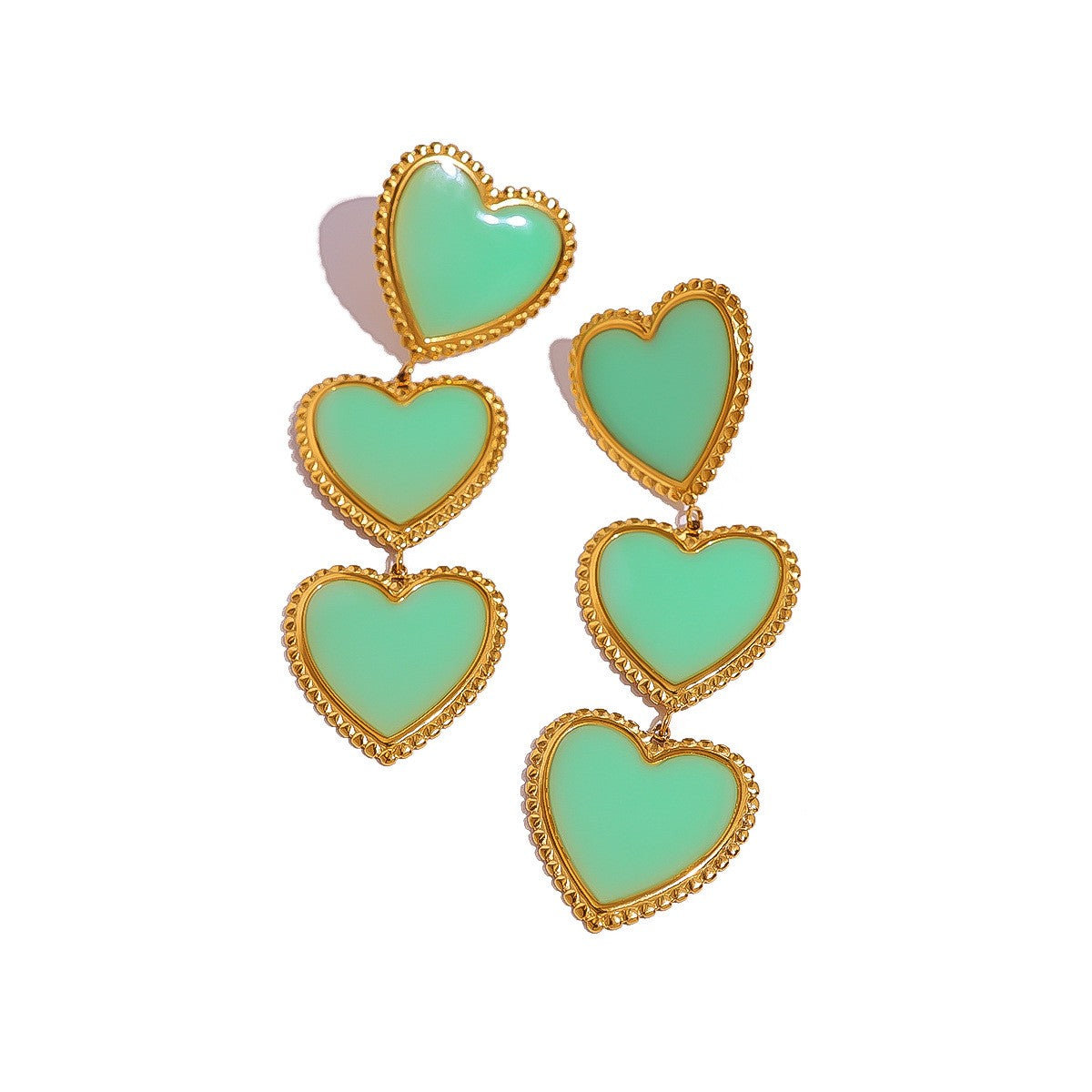 Green Enamel Heart Drop Earrings