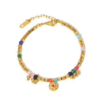 Rainbow Bead Coin Charm Bracelet