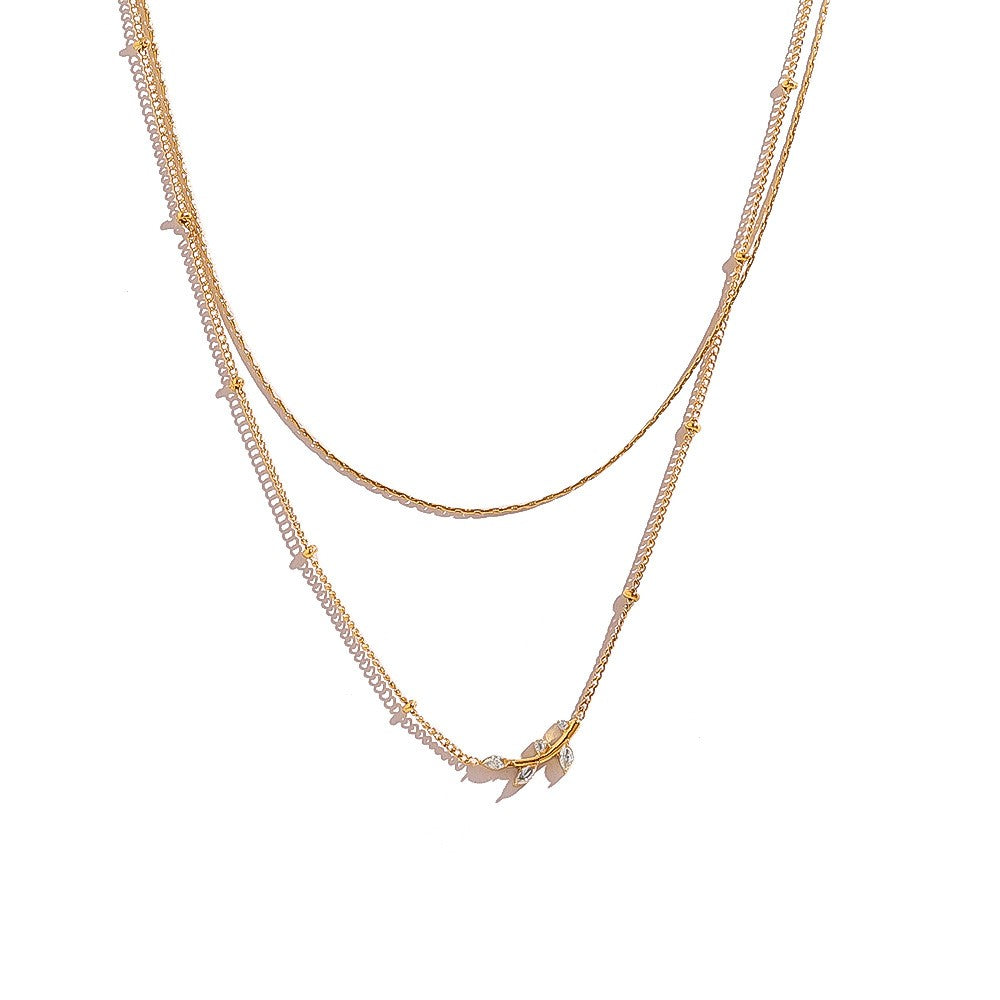 Double Layer Leaf Charm Necklace