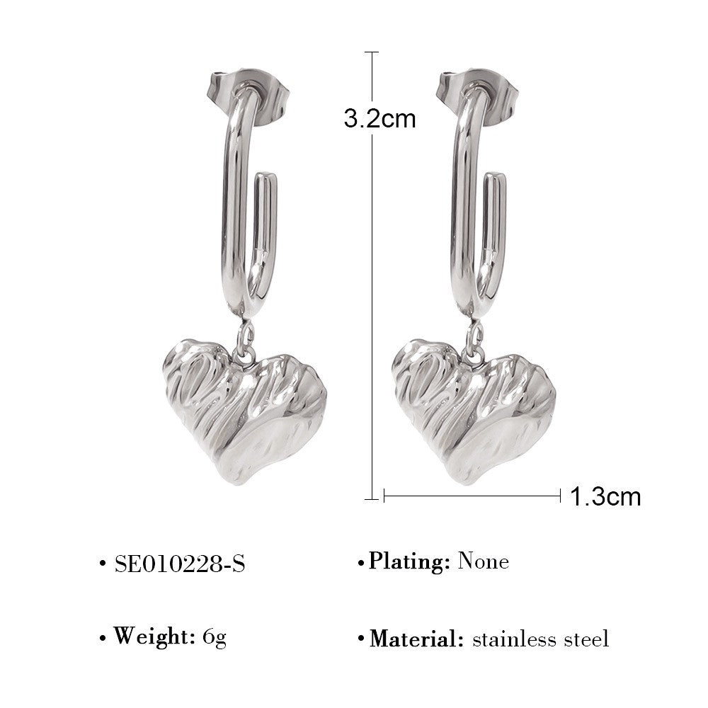 Textured Heart Drop Earrings  Silver