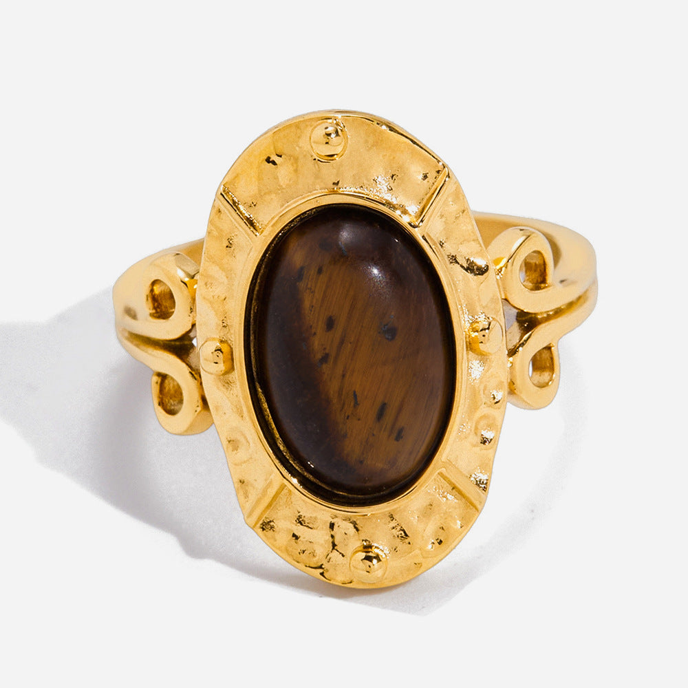 Textured Tiger Eye Gold Ring