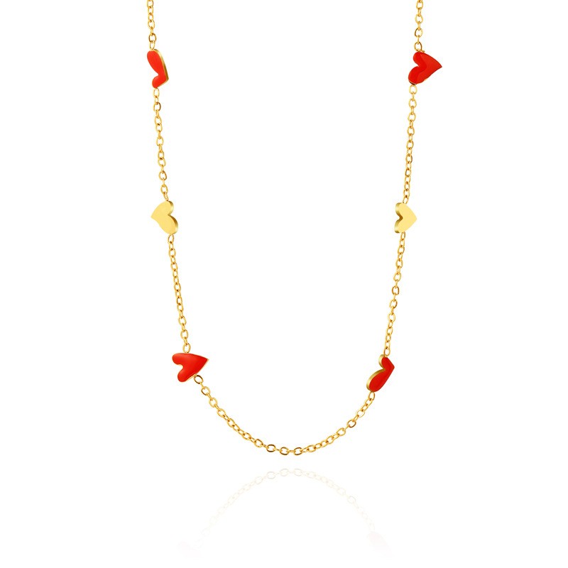 Red and Gold Drop Charm Necklace