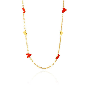 Red and Gold Drop Charm Necklace