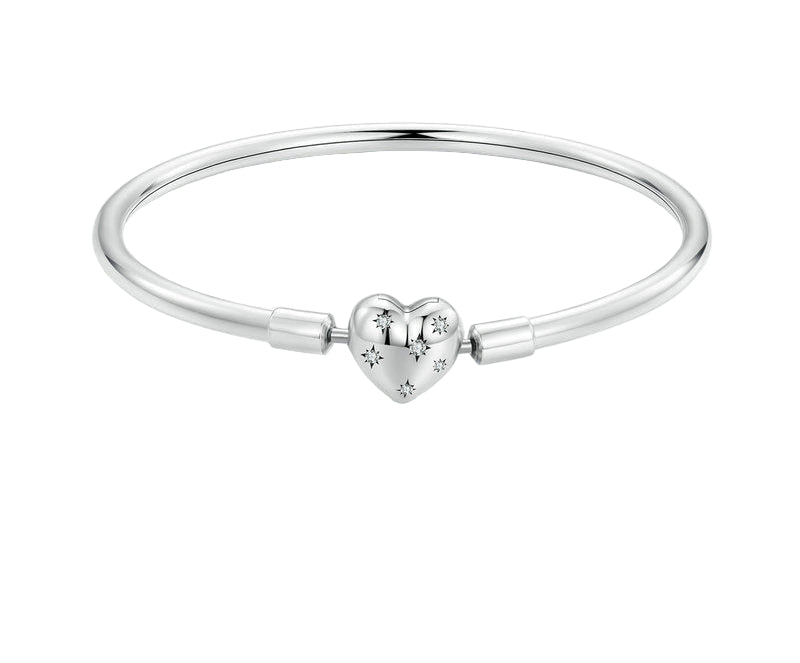 Silver bracelet with heart charm and YIZIY brand logo on a white background