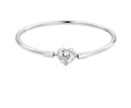 Silver bracelet with a heart-shaped clasp on a white background