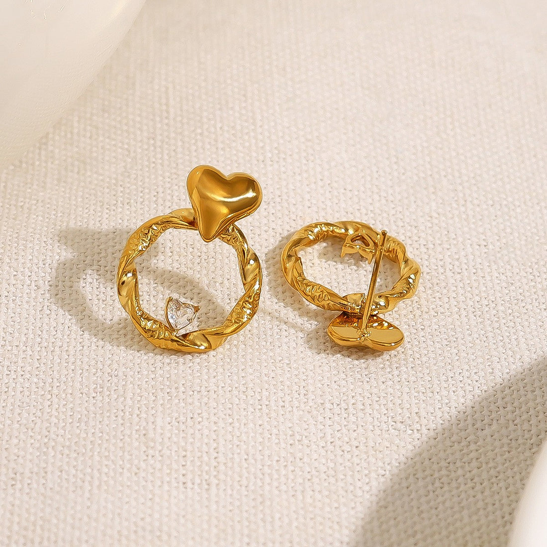 Crystal Heart Charm Hoops