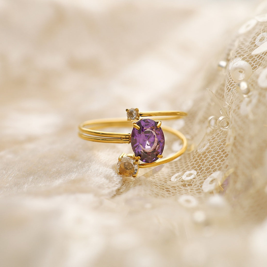 Amethyst Twist Open Ring-18mm