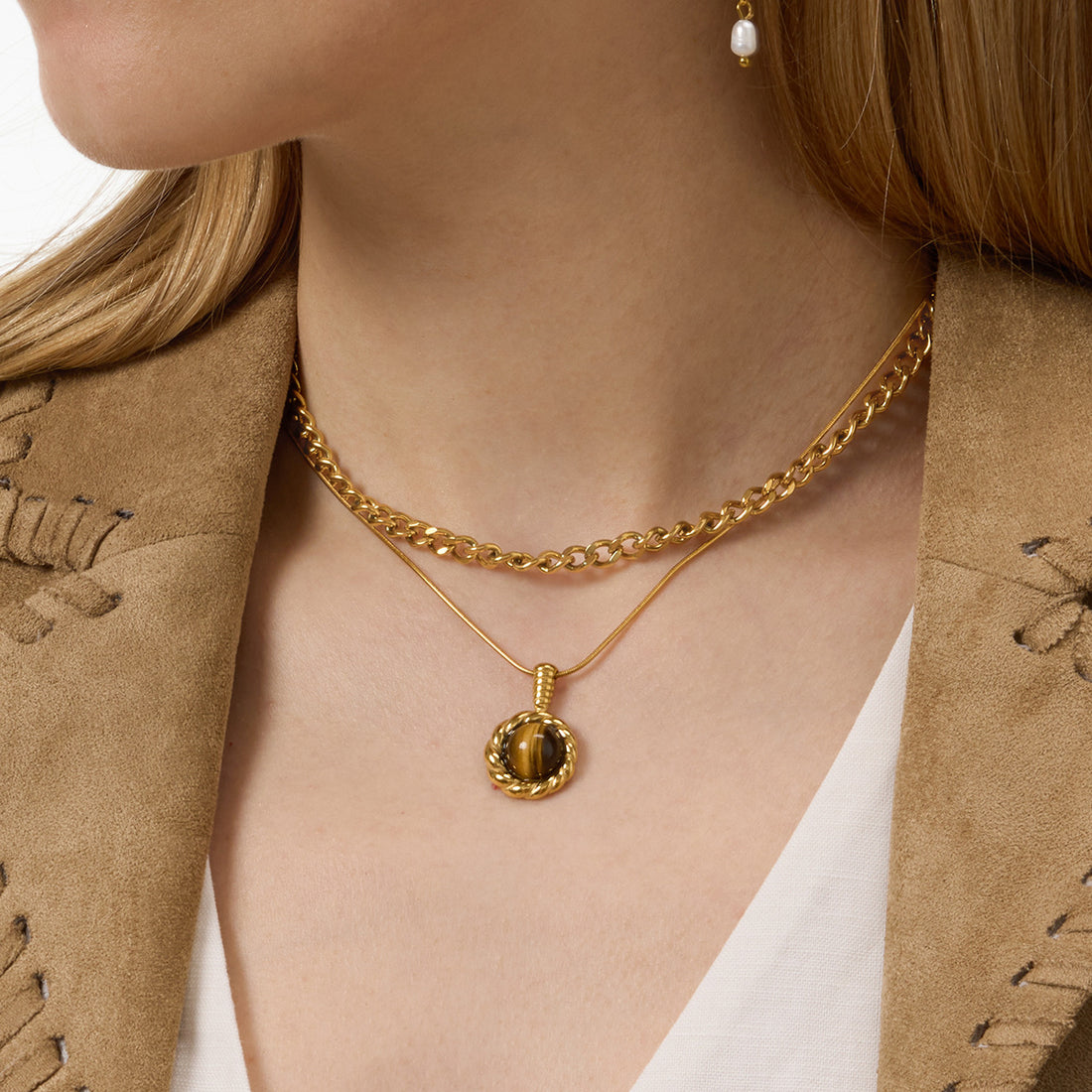 Twisted Tiger Eye Pendant Necklace