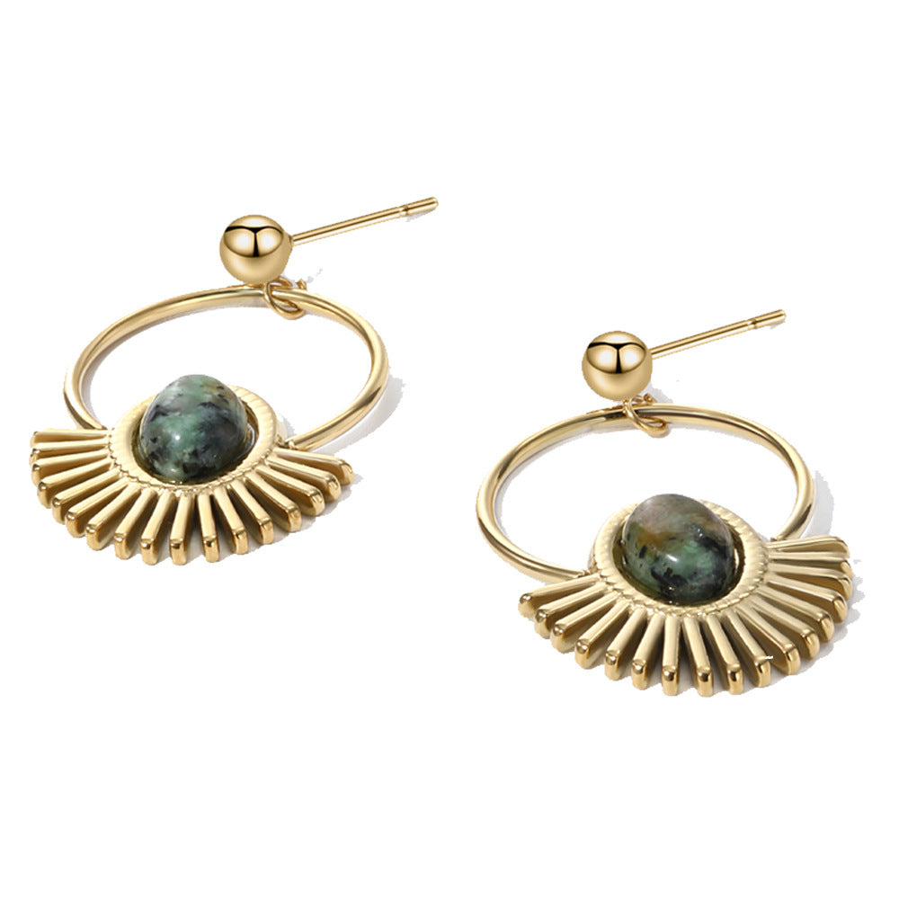 Green Stone Fan Drop Earrings