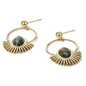 Green Stone Fan Drop Earrings