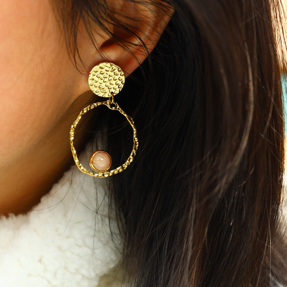 Sunstone Drop Circle Earrings