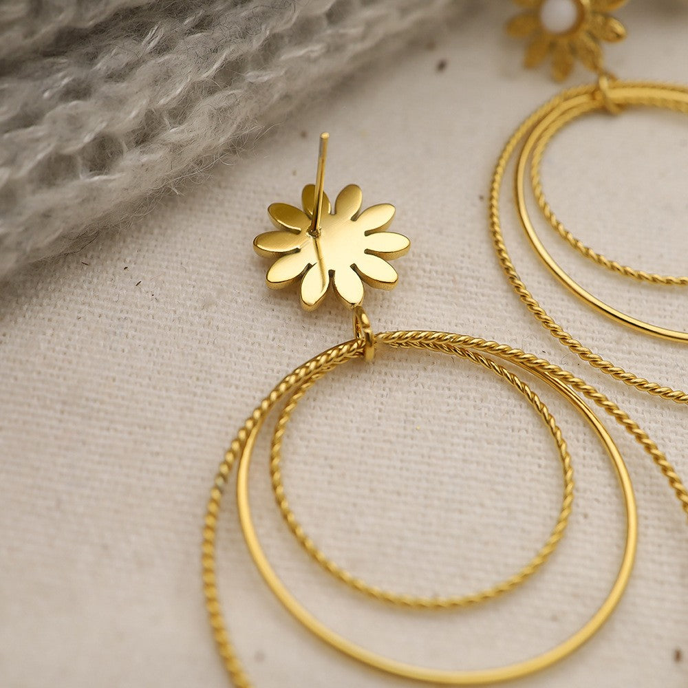 Double Hoop Flower Stud Earrings