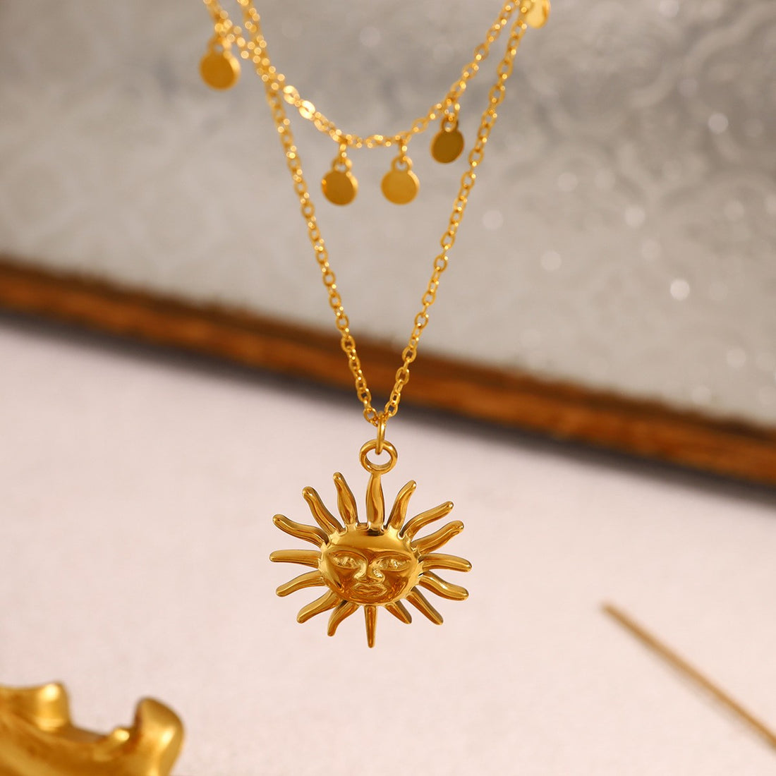 Sunburst Pendant Layered Necklace