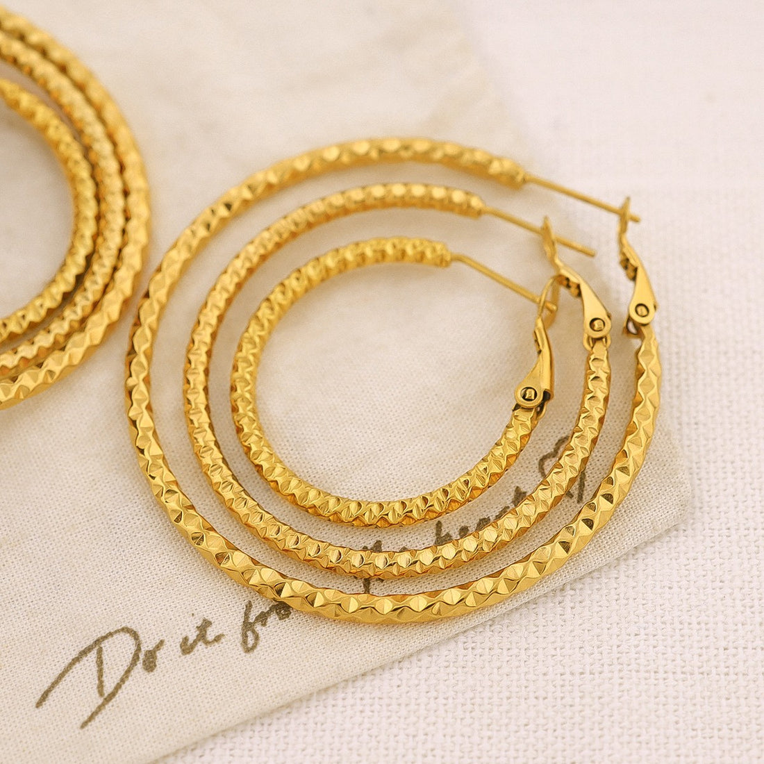 Textured Gold Hoop Earrings  4.5cm