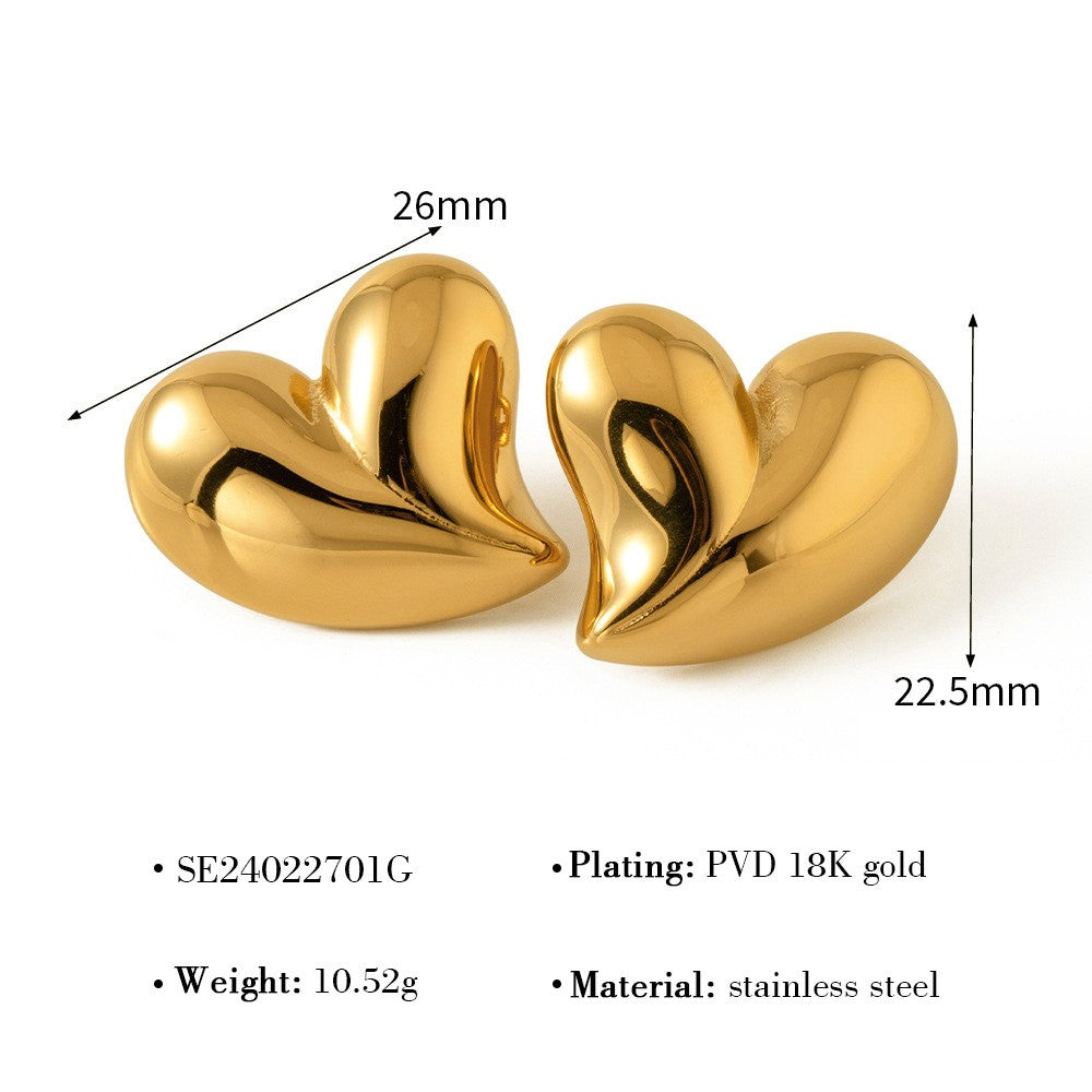 Puffed Gold Heart Studs