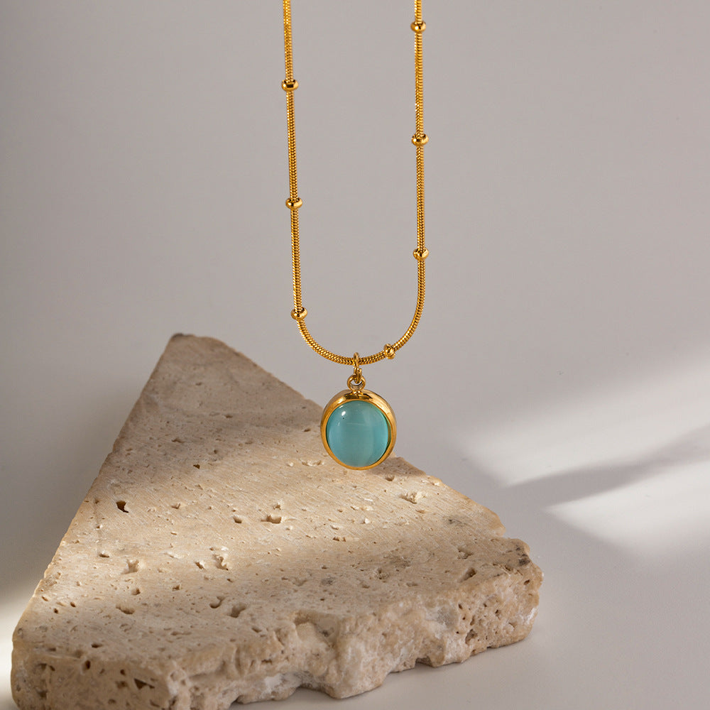 Gold Oval Turquoise Pendant Necklace