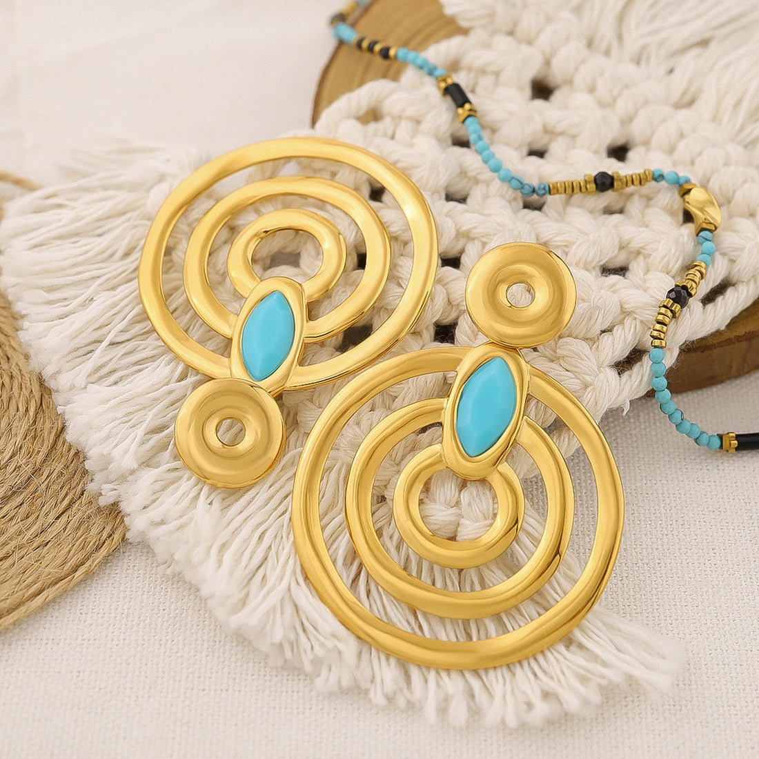 Layered Disc and Bead Earrings