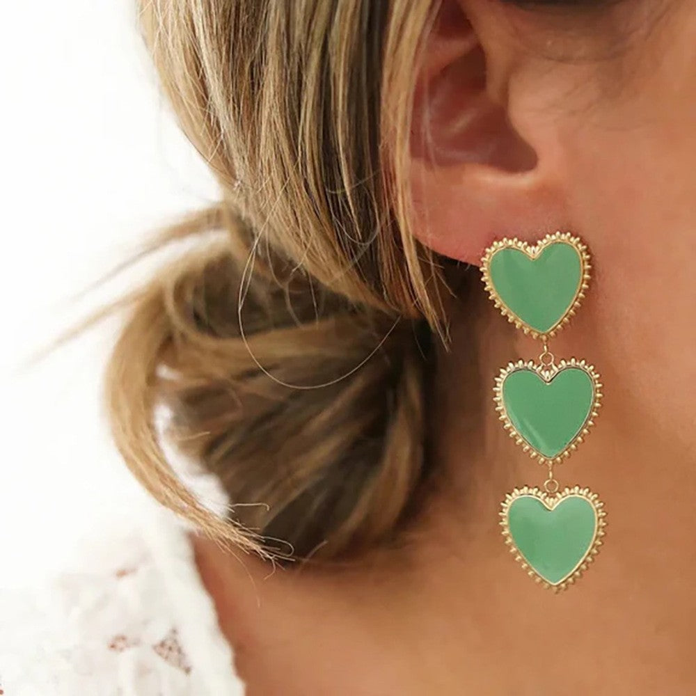 Green Enamel Heart Drop Earrings