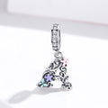Silver pendant with floral designs and colorful stones on a white background