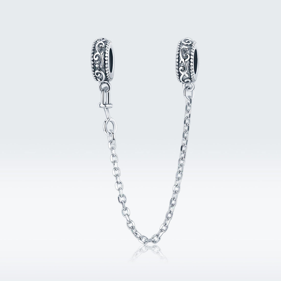 Safety chain with intricate designs on a light Gray background
