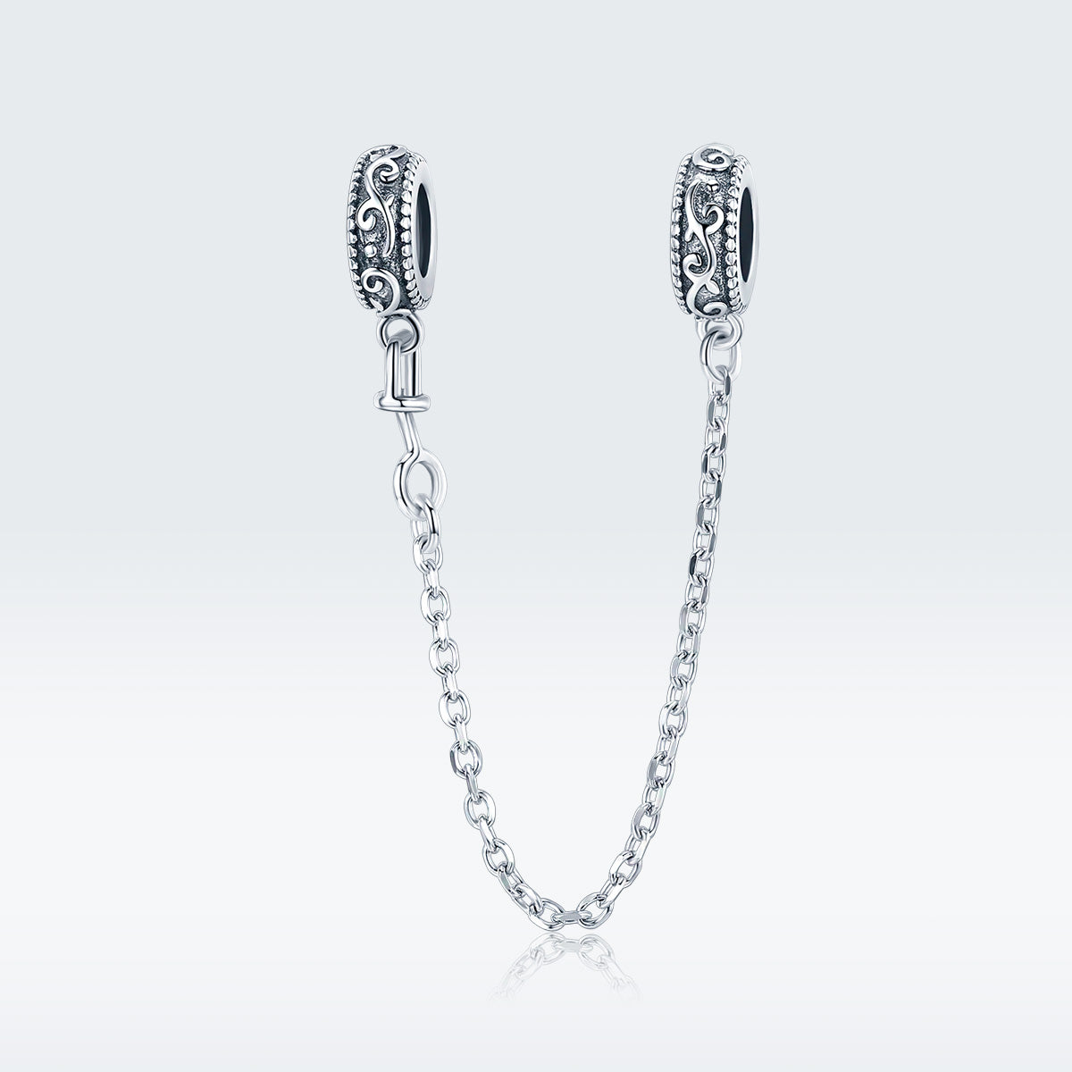 Safety chain with intricate designs on a light Gray background