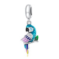 Parrot-shaped charm with colorful design on a white background