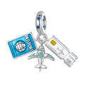Charm with passport, airplane, and ticket on a white background
