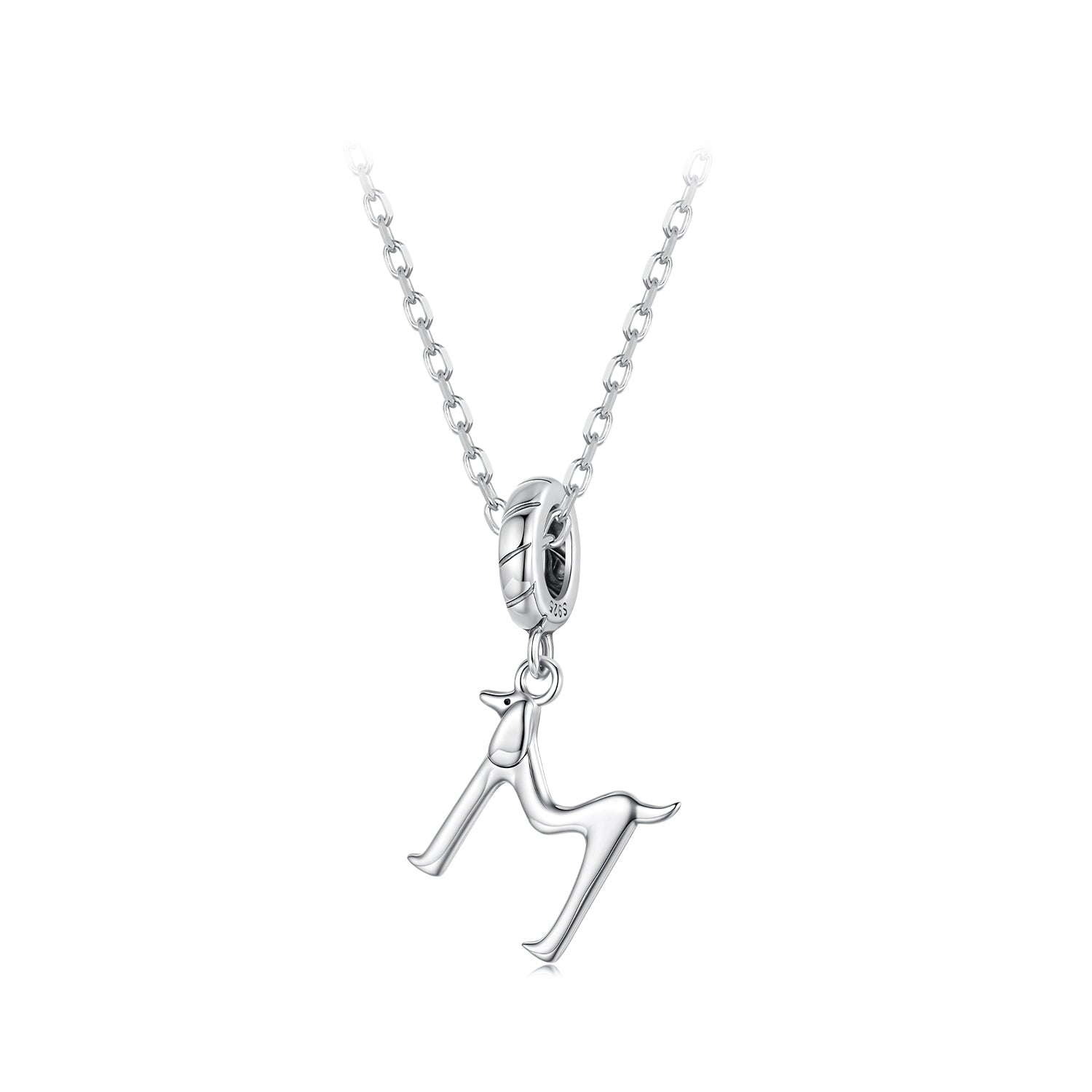 Silver pendant with a horse design on a white background